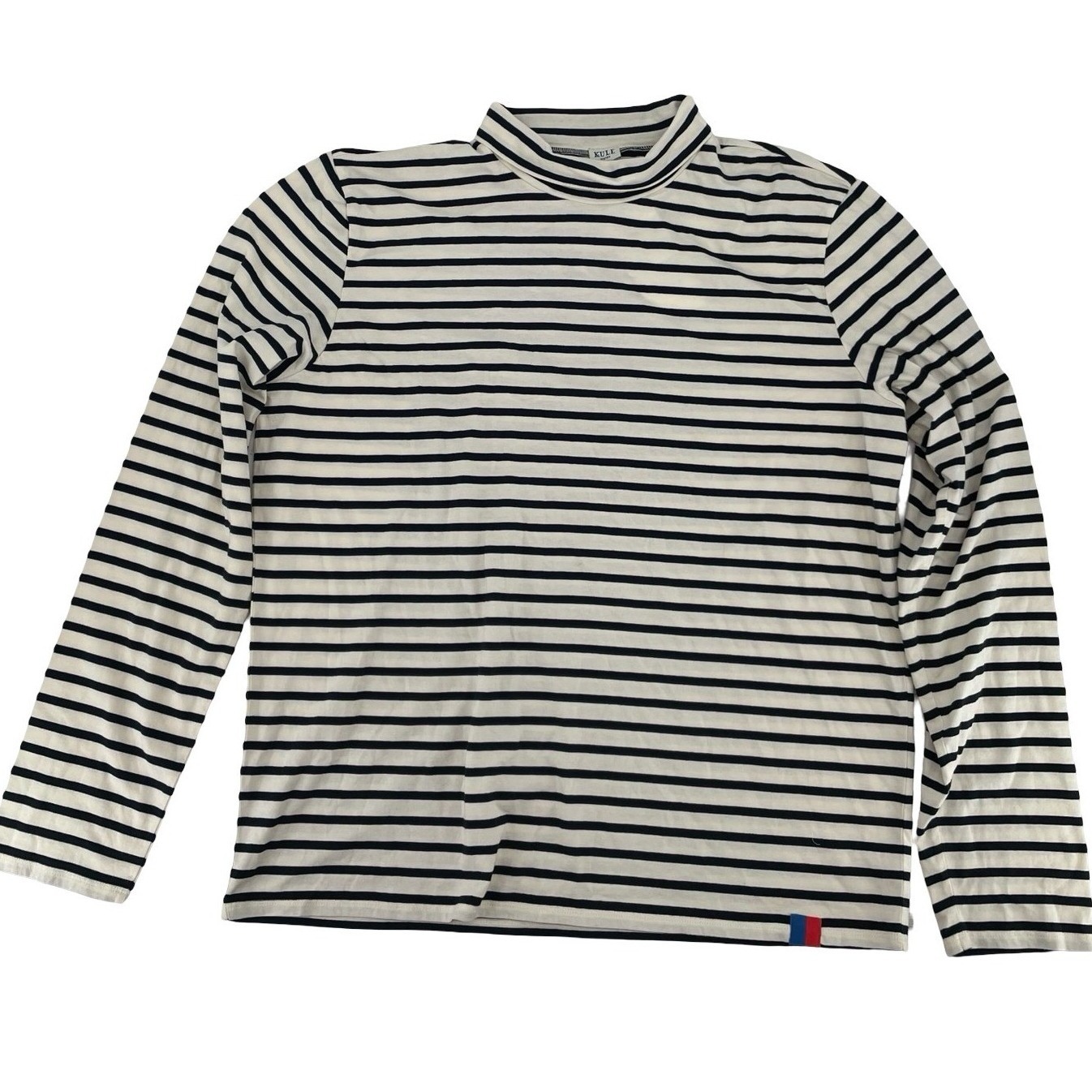 Kule Shirt Mister The Turtleneck Large Cream Navy Blue Striped Good